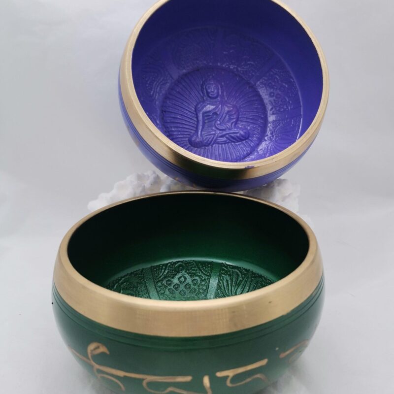 CUENCO TIBETANO 5 METALES VERDE DORADO Y LILA 9,50 CM