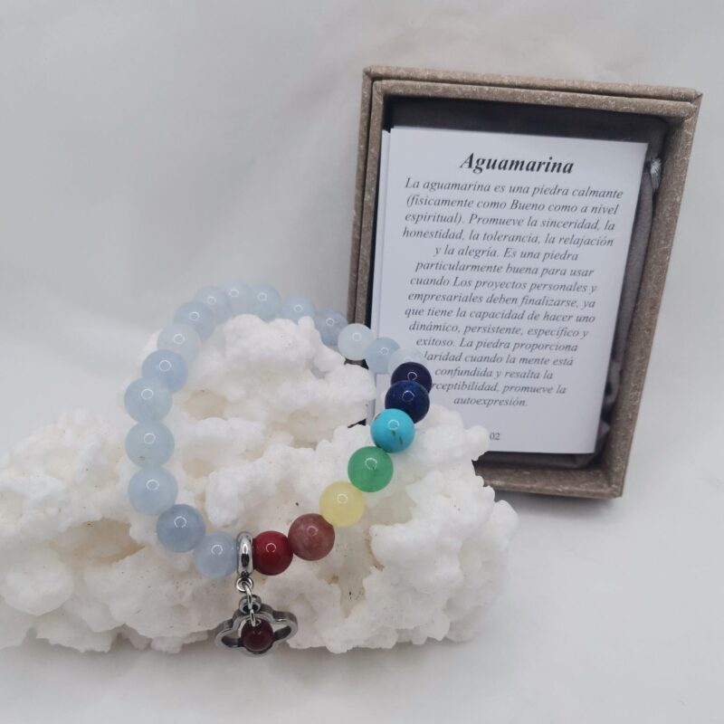 PULSERA MINERAL AGUAMARINA CHAKRAS 8 MM