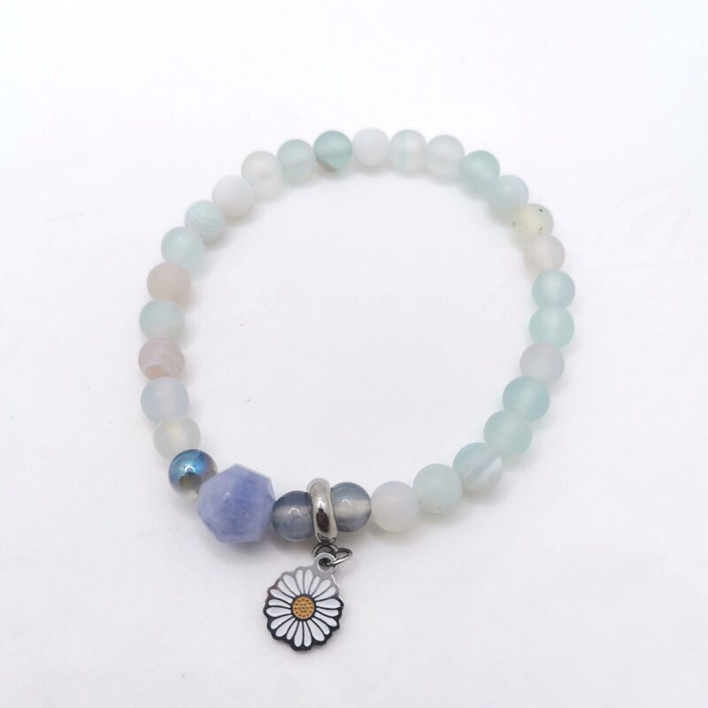 PULSERA MINERAL FLUORITA ADORNOS ACERO 6 MM
