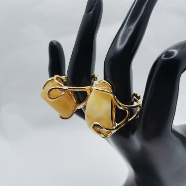 anillo ambar amarillo engarzado plata oro