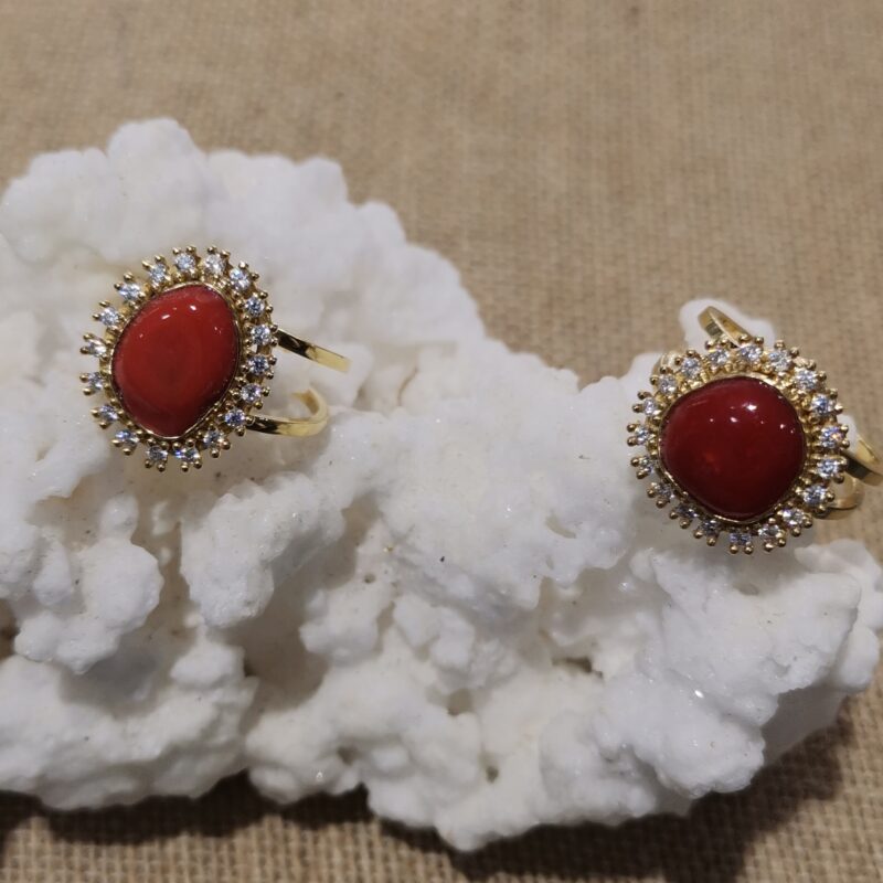 ANILLO CORAL CIRCONITAS PLATA BAÑO ORO