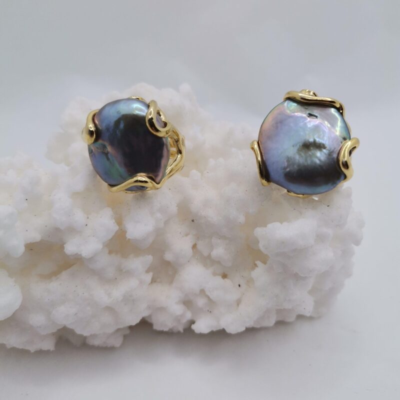 ANILLO PERLA NEGRA NATURAL PLATA ORO