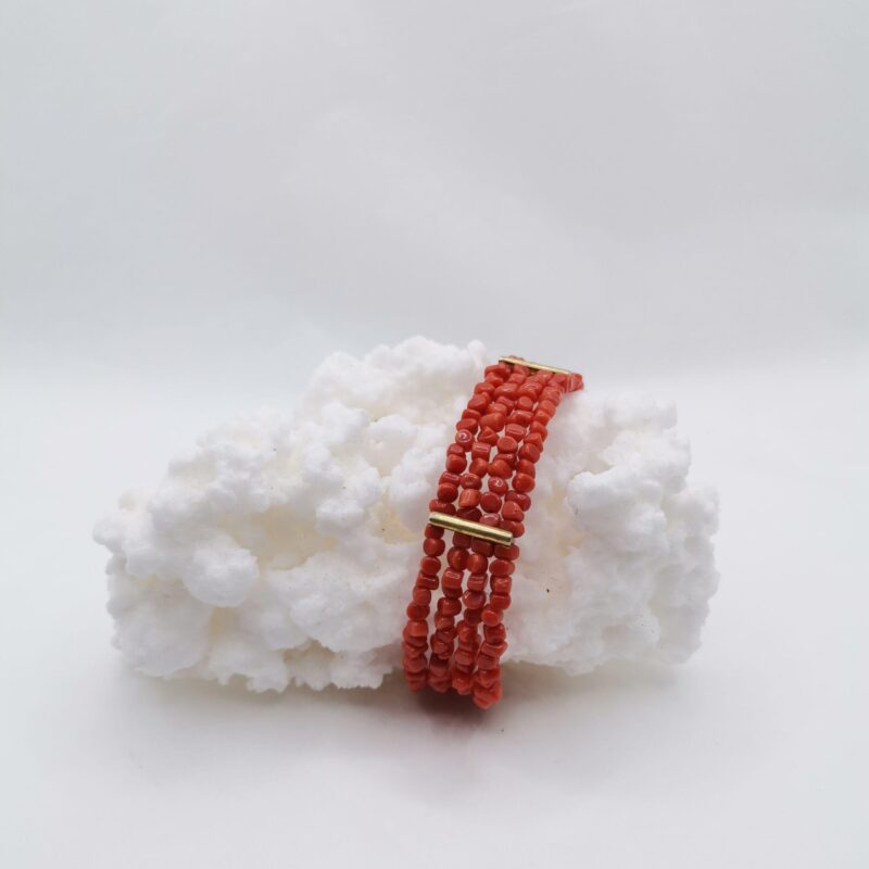 BRAZALETE CORAL 4 FILAS PLATA ORO 145