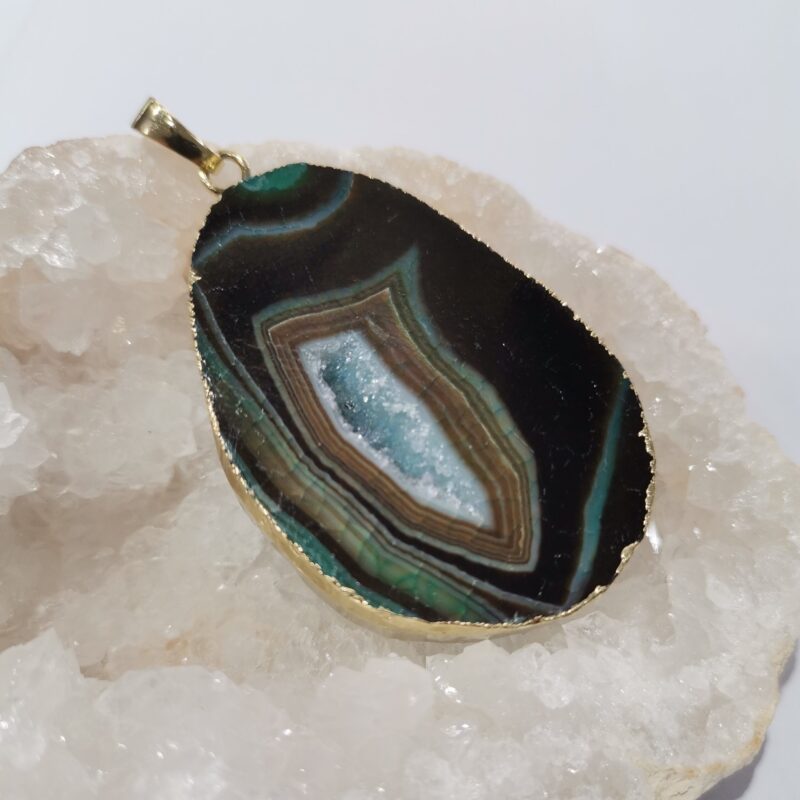 COLGANTE AGATA VERDE PLATA BAÑO ORO