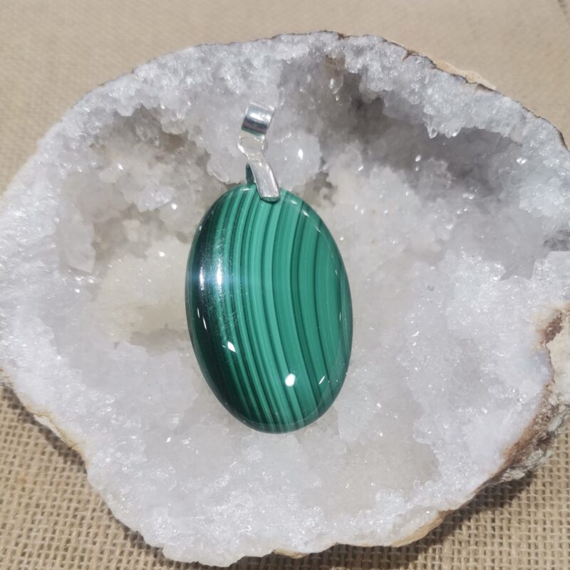 COLGANTE  PLATA MALAQUITA AL AIRE