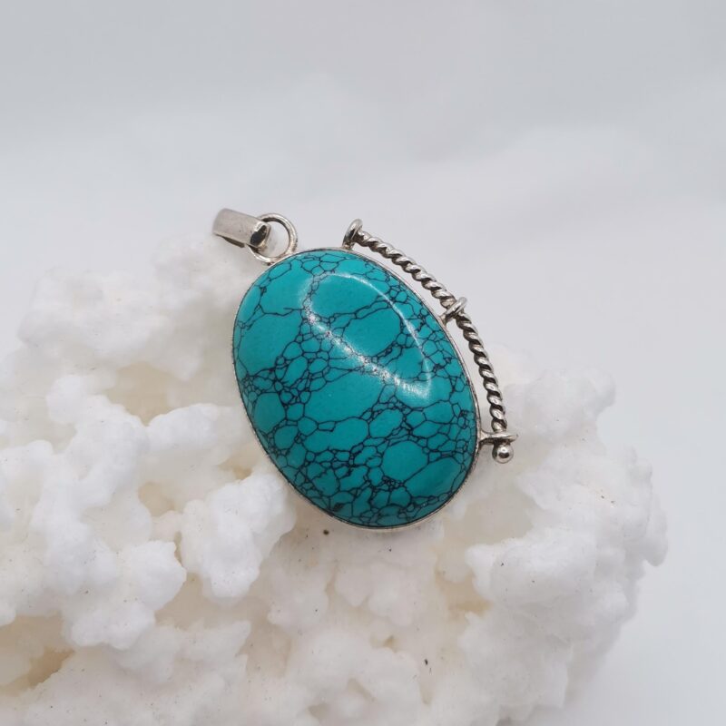 COLGANTE MINERAL TURQUESA PLATA LABRADA