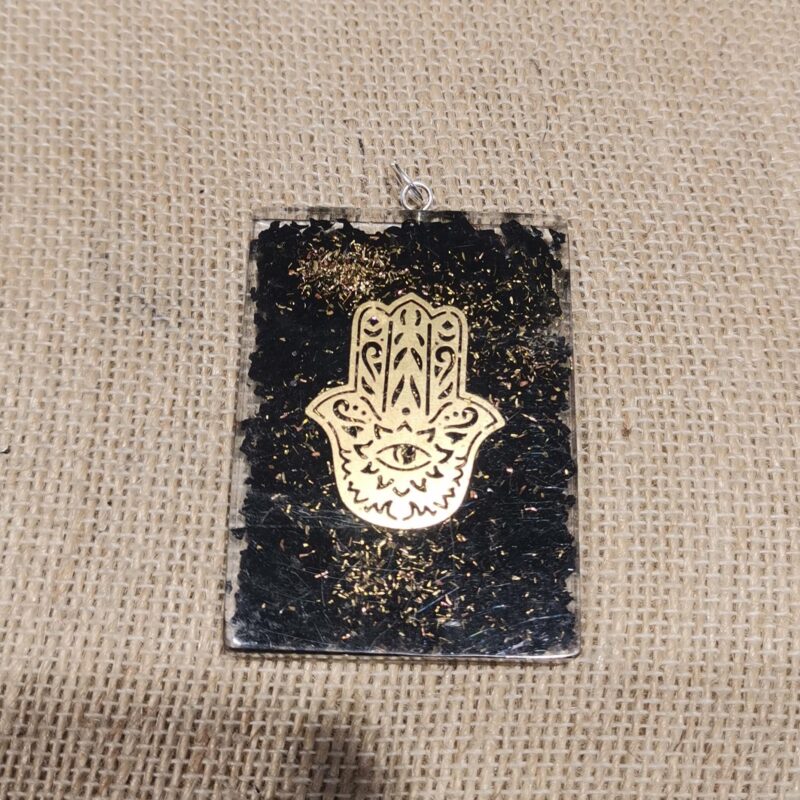 COLGANTE ORGONITA SHUNGIT RECTANGULAR MANO DE FATIMA