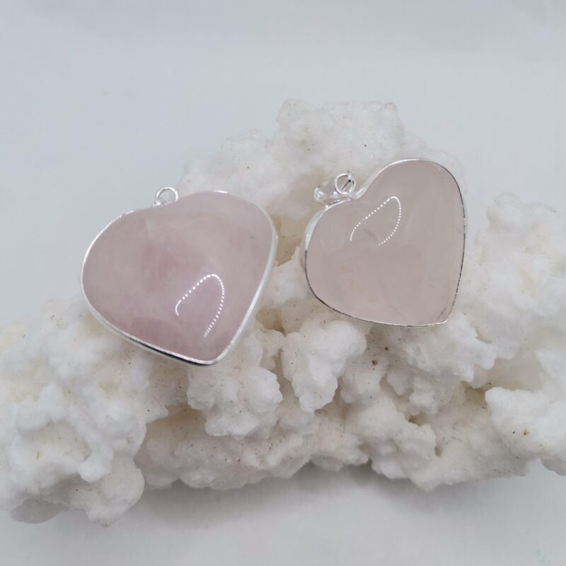 COLGANTE PLATA CORAZON CUARZO ROSA