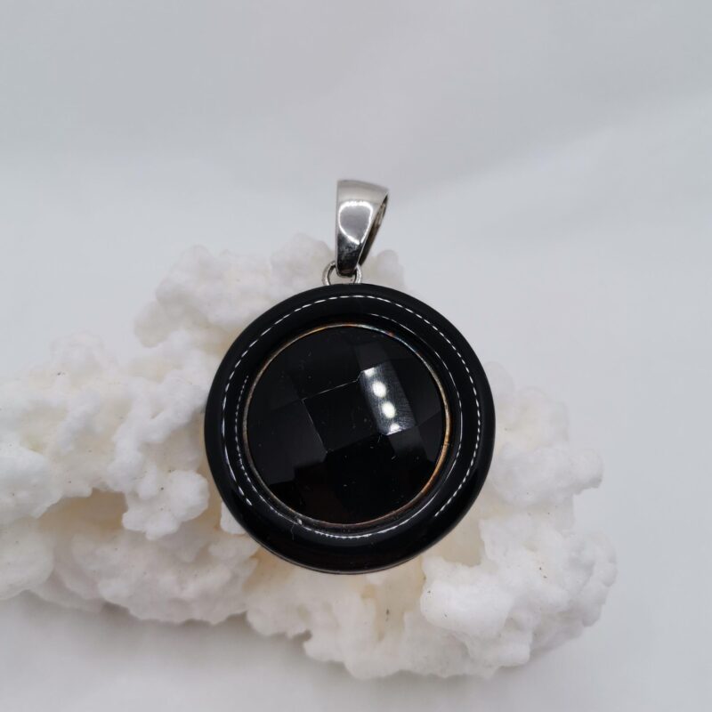 COLGANTE PLATA ONIX NEGRO DOBLE ESFERA