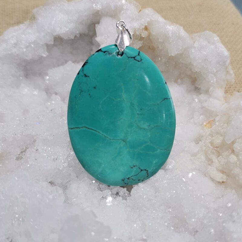 COLGANTE  PLATA TURQUESA OVALO