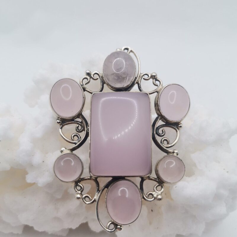 COLGANTE CONVERTIBLE A BROCHE PLATA CUARZO ROSA