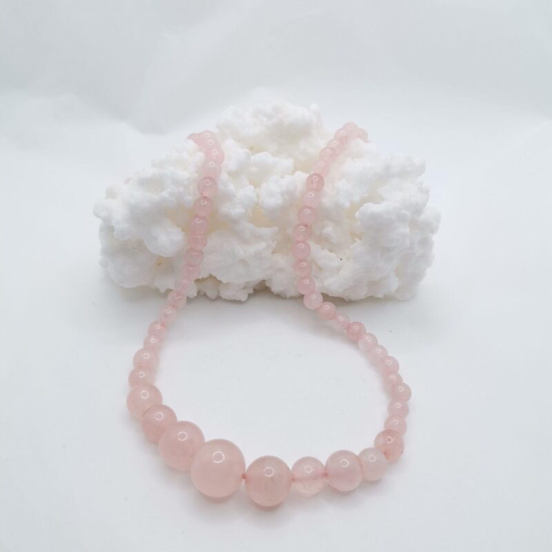 COLLAR CUARZO ROSA NATURAL BOLAS 55