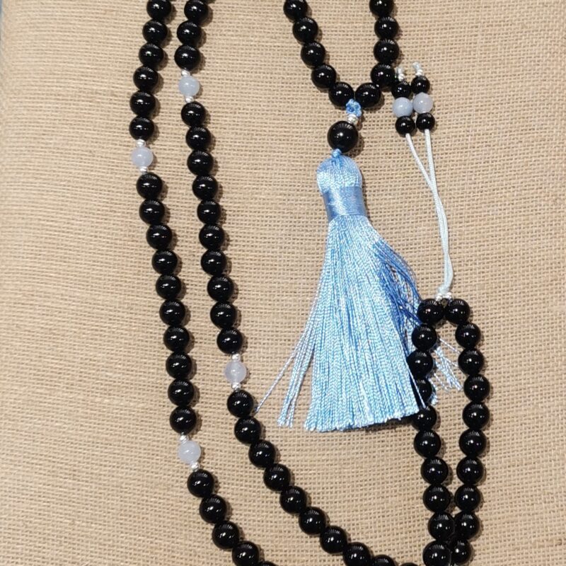 COLLAR JAPA MALA MINERAL ONIX Y AGUAMARINA
