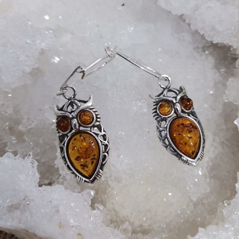 PENDIENTES AMBAR BUHO PLATA