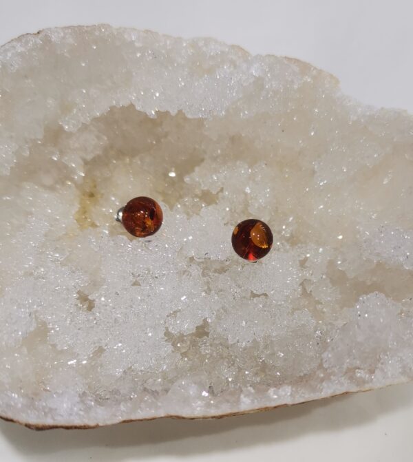 PENDIENTES AMBAR ESFERA 6 MM AL AIRE PLATA