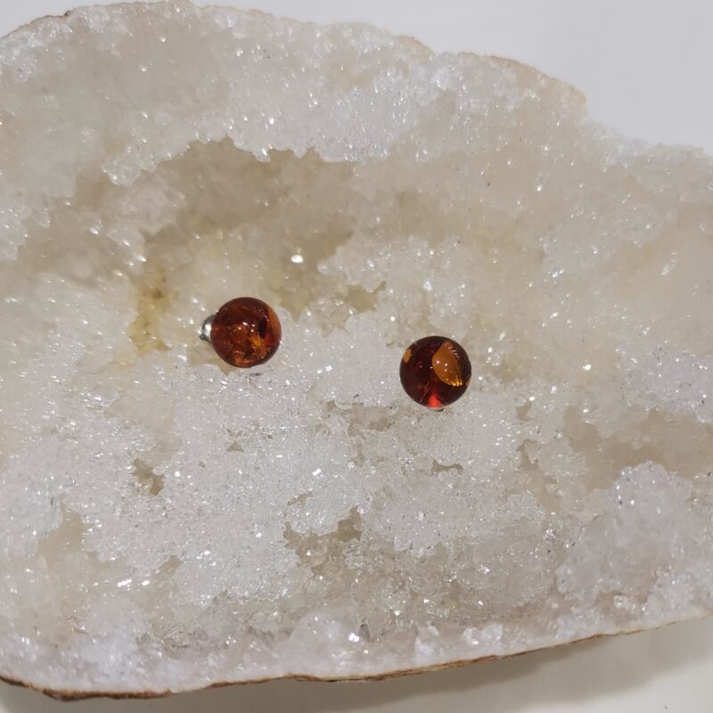 PENDIENTES AMBAR ESFERA 6 MM AL AIRE PLATA