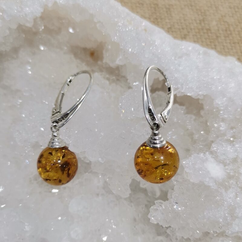 PENDIENTES AMBAR ESFERA AL AIRE PLATA