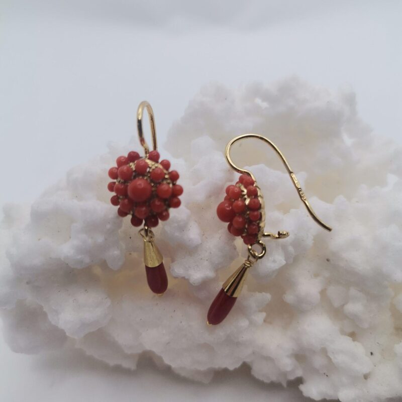PENDIENTES CORAL BOTON CHARRO PLATA BAÑO ORO