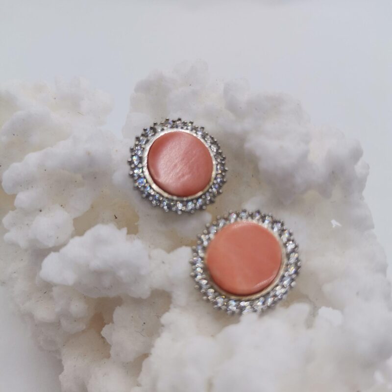 PENDIENTE CORAL BOTON CIRCONITAS PLATA