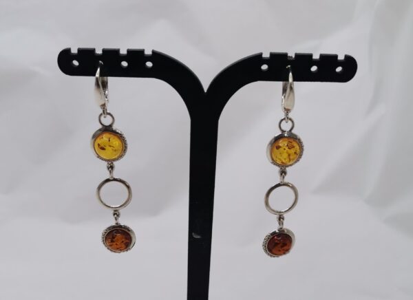 PENDIENTES PLATA Y AMBAR TRES ESFERAS DOBLE - Imagen 2