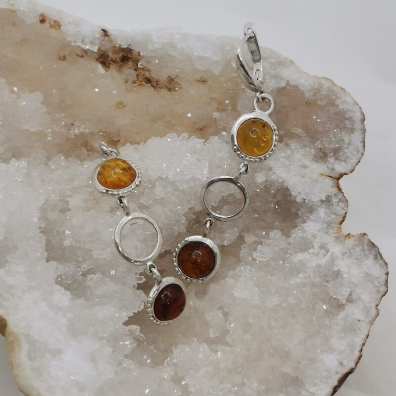 PENDIENTES PLATA Y AMBAR TRES ESFERAS DOBLE
