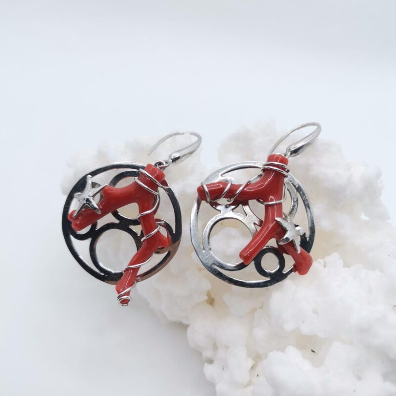 PENDIENTE RAMILLETE CORAL CIRCULOS PLATA