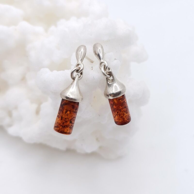 PENDIENTES AMBAR CILINDRO PLATA