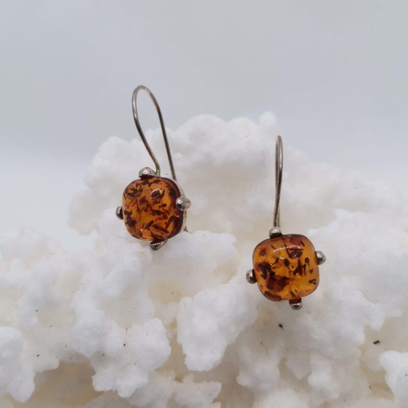 PENDIENTES AMBAR CUADRADO PLATA GANCHO