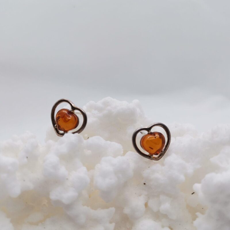 PENDIENTES AMBAR DOBLE CORAZON PLATA