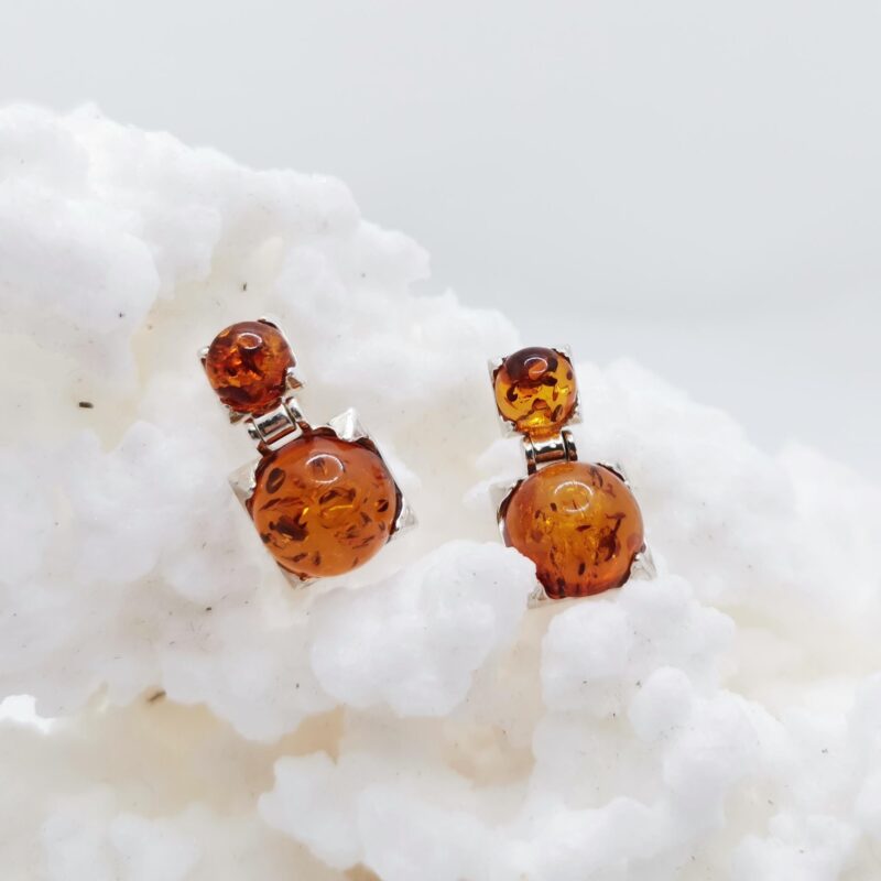 PENDIENTES AMBAR DOBLE ESFERA CON PLATA CUADRADA