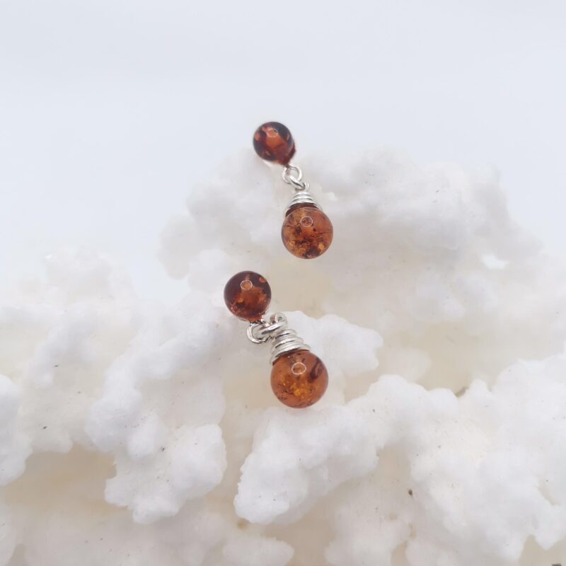 PENDIENTES AMBAR DOBLE ESFERA PLATA MUELLE