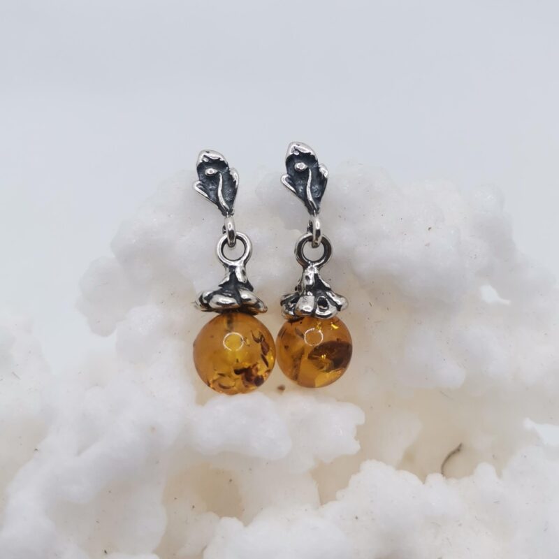 PENDIENTES AMBAR ESFERA PLATA CAMPANILLA