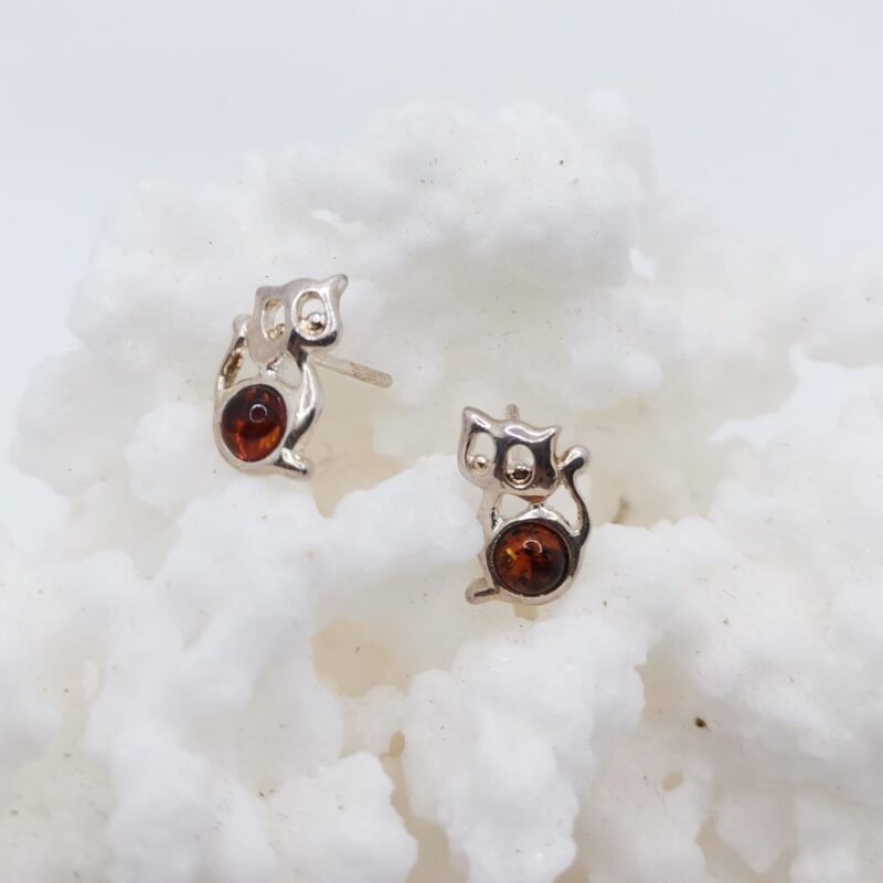 PENDIENTES AMBAR GATO PLATA