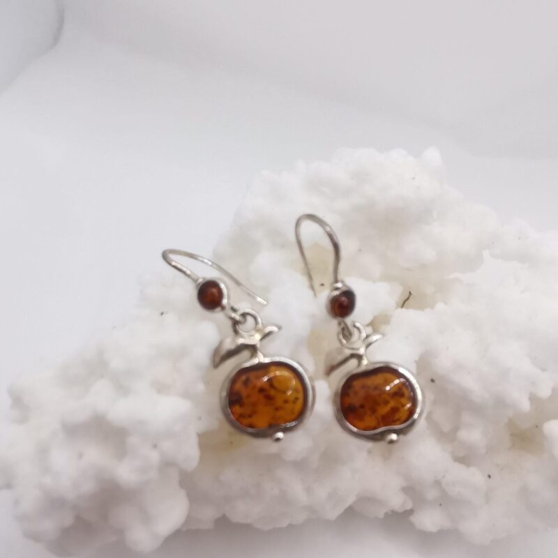 PENDIENTES AMBAR MANZANA GANCHO PLATA