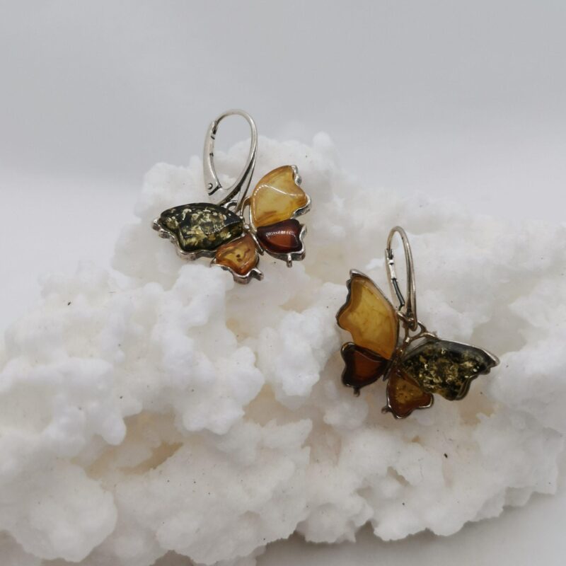 PENDIENTES AMBAR MARIPOSA PLATA CATALAN