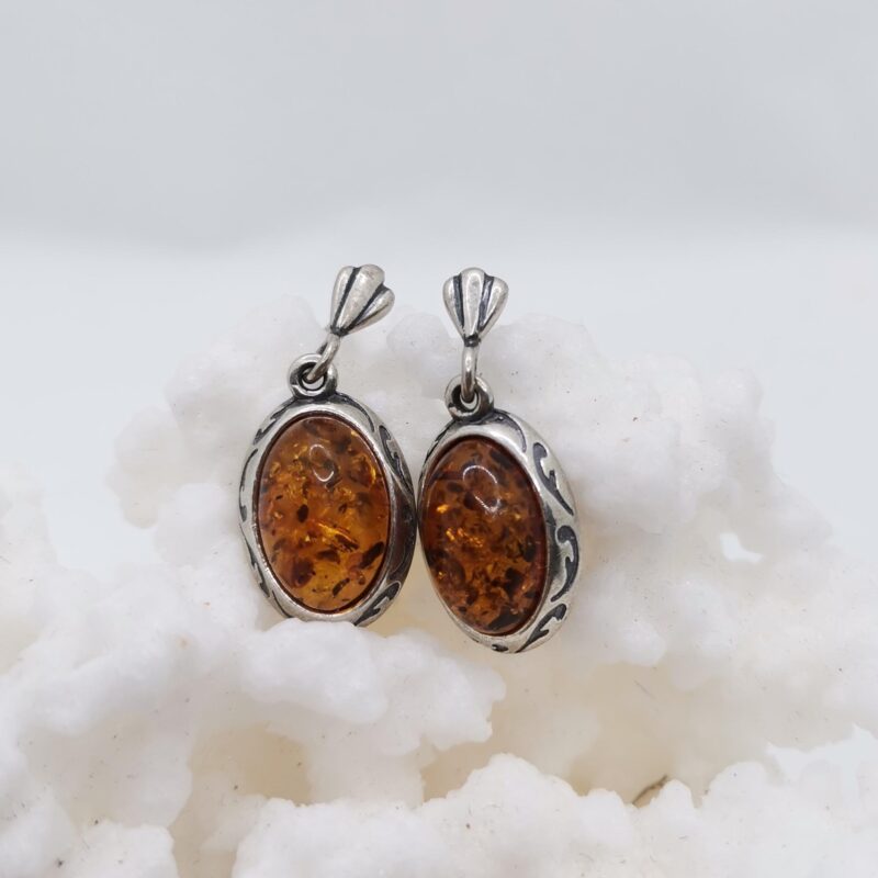 PENDIENTES AMBAR OVALADO LABRADO PLATA 65
