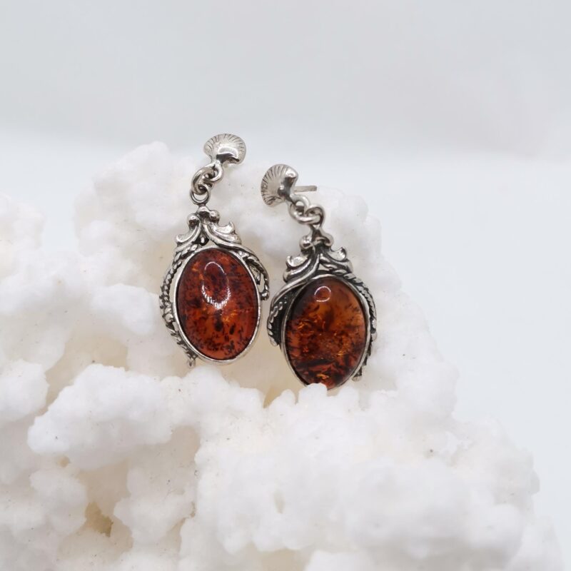 PENDIENTES AMBAR OVALADO LABRADO PLATA 70