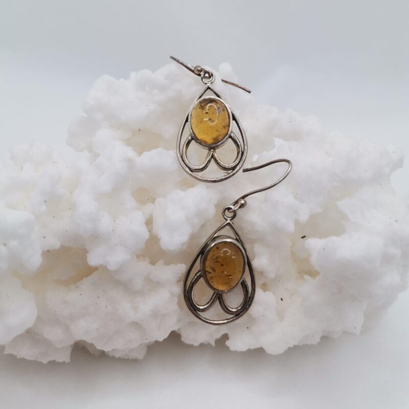 PENDIENTES AMBAR OVALADO PLATA GOTA