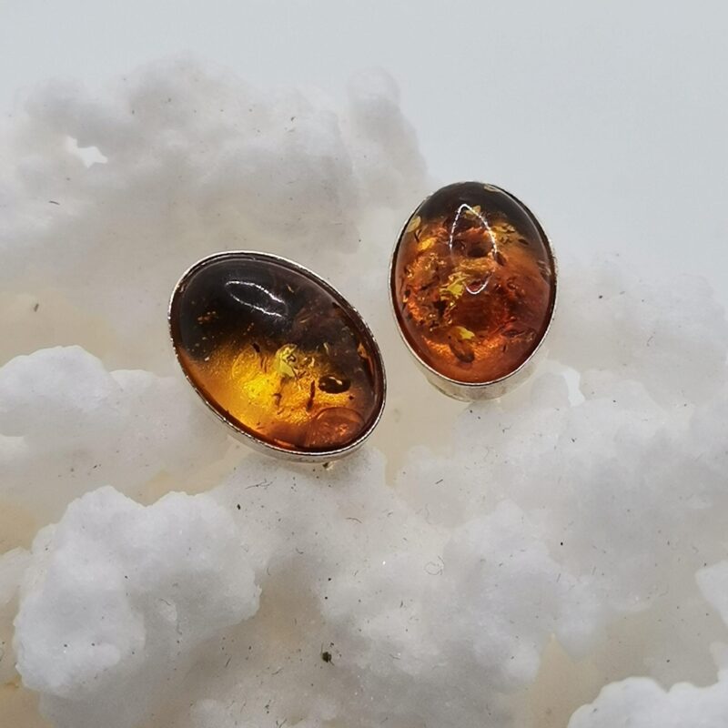 PENDIENTES AMBAR OVALADO PLATA OMEGA