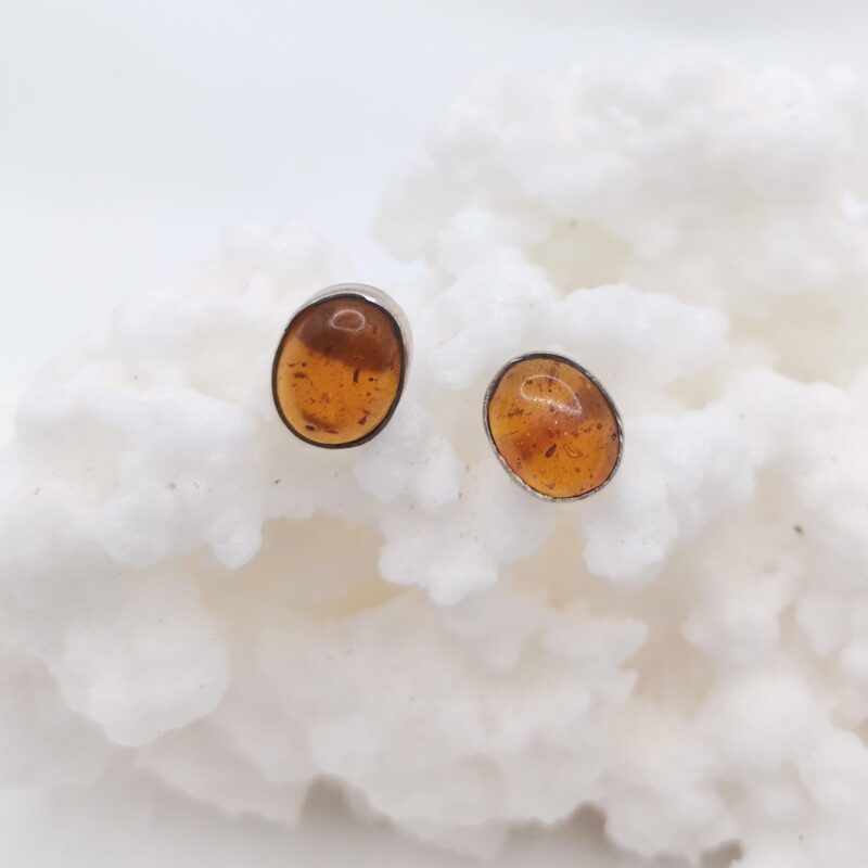 PENDIENTES AMBAR OVALO CLASICO PLATA