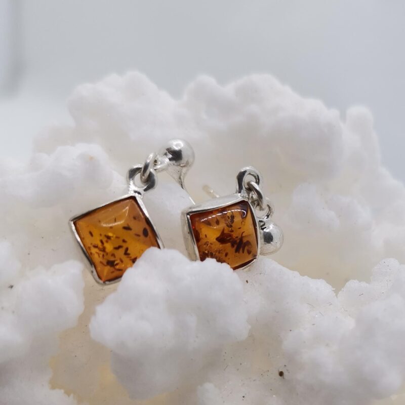 PENDIENTES AMBAR ROMBO PLATA 40
