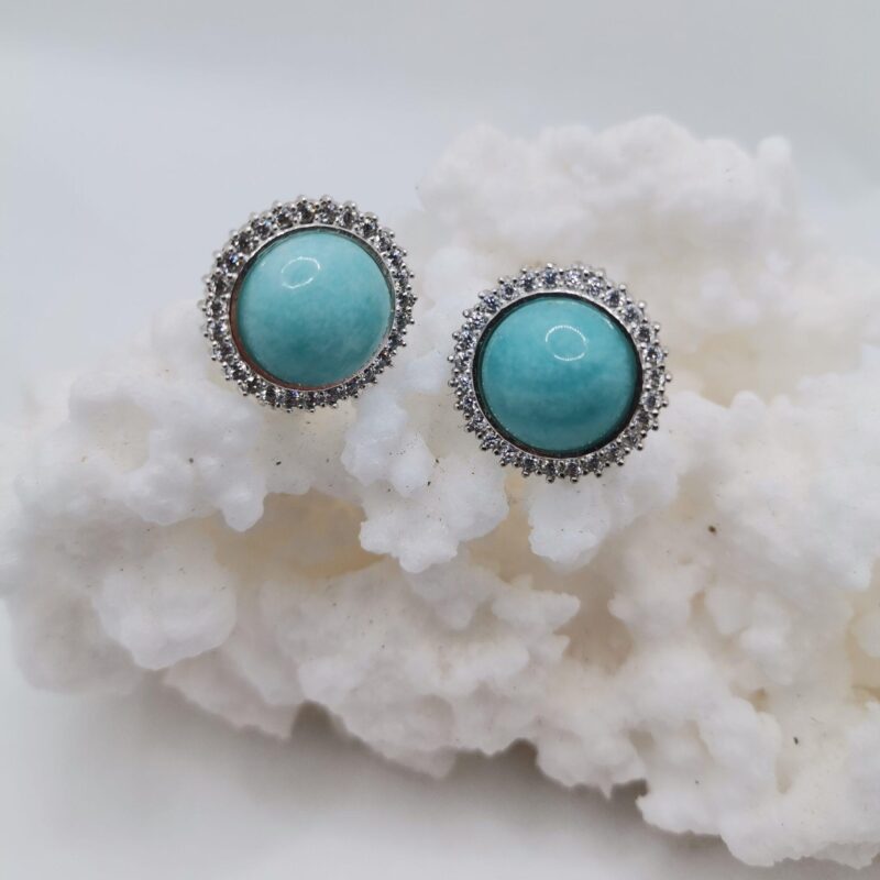 PENDIENTES AMAZONITA NATURAL Y CIRCONITAS REDONDO