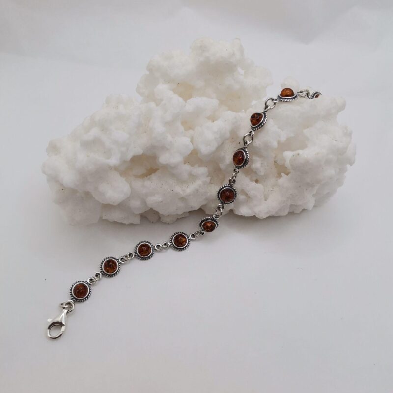 PULSERA PLATA AMBAR ESFERAS LABRADO