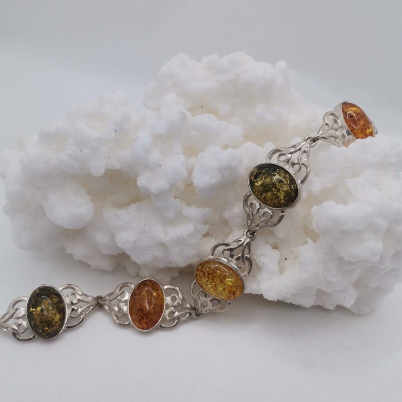 PULSERA AMBAR OVALADO TORNEADO EN PLATA