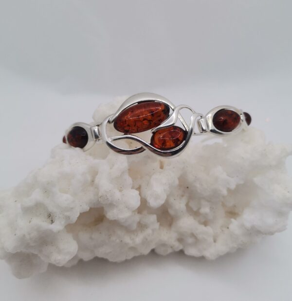 PULSERA AMBAR SEIS OVALOS RIGIDA PLATA