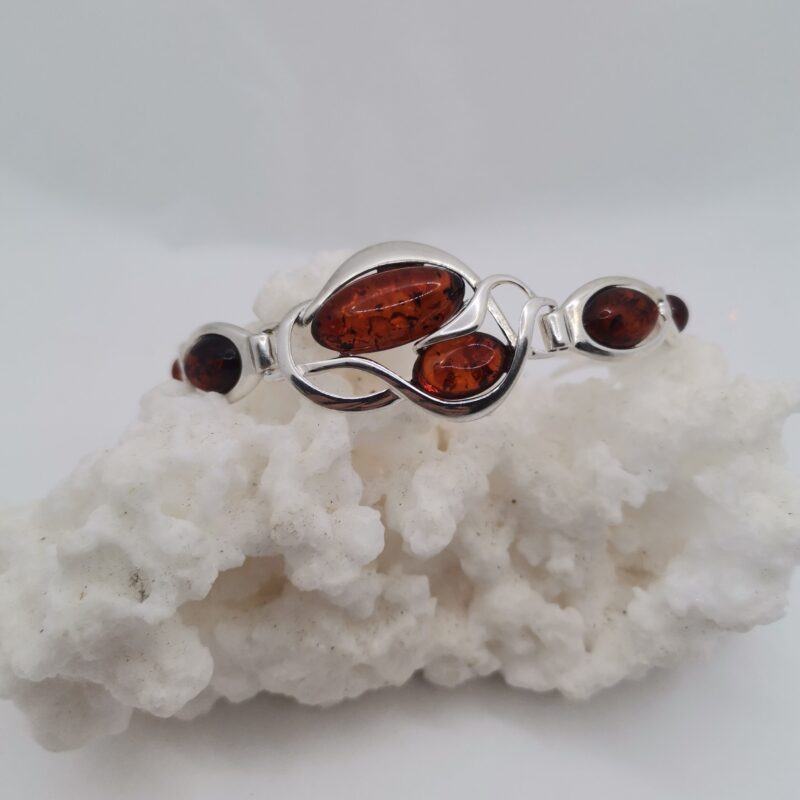 PULSERA AMBAR SEIS OVALOS RIGIDA PLATA