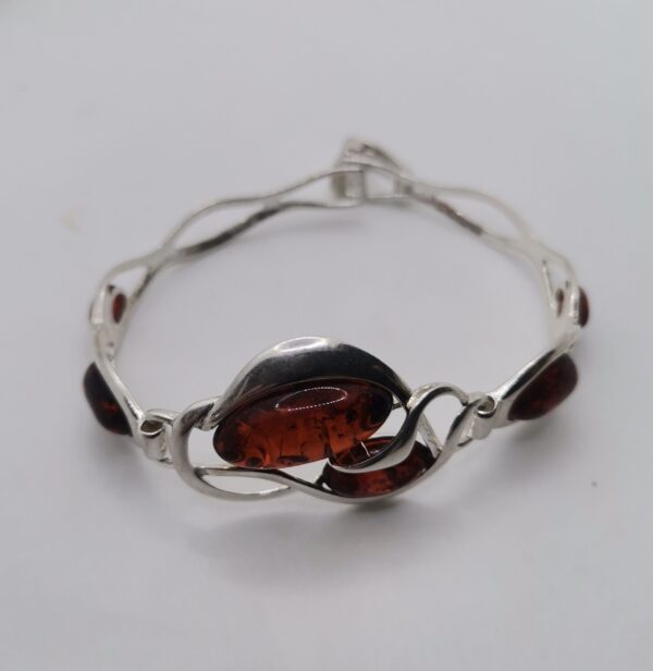 PULSERA AMBAR SEIS OVALOS RIGIDA PLATA - Imagen 2