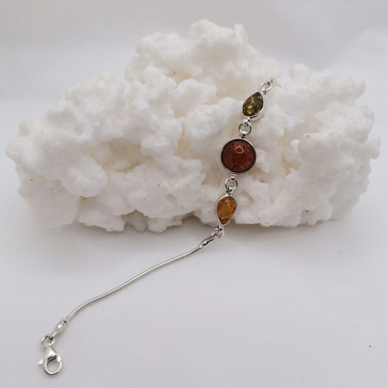 PULSERA AMBAR TRES PIEZAS TRICOLOR PLATA