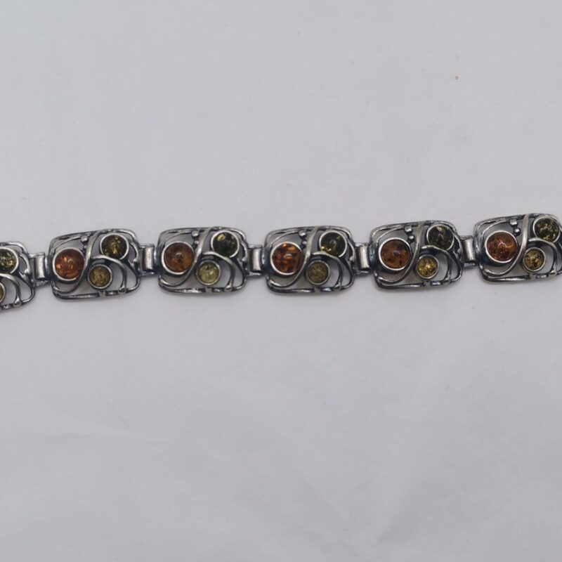 PULSERA AMBAR TRICOLOR PLATA FORNITURA RECTANGULO