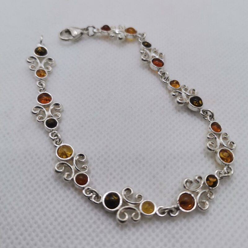 PULSERA AMBAR TRICOLOR TORNEADO EN PLATA